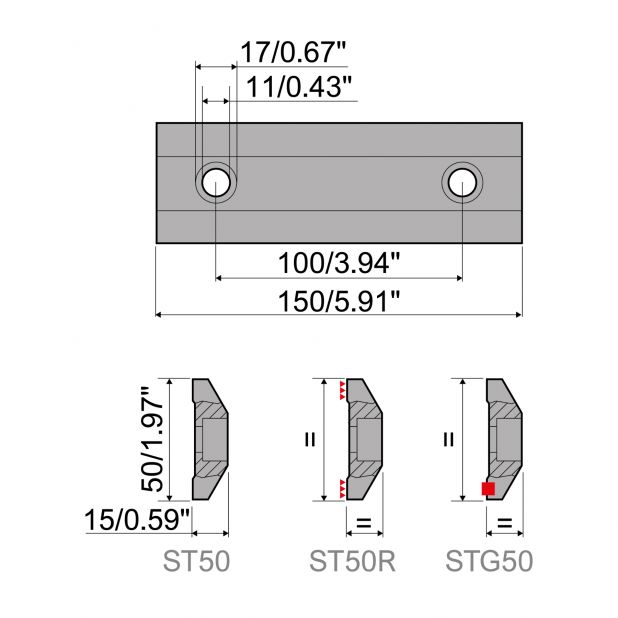 Klemmplatte in Fe37 für Oberwerkzeuge Typ R1, Länge 150 mm.