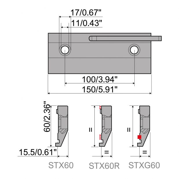 Klemmplatte in Fe37 mit Handhebel für Oberwerkzeuge Typ R1, Länge 150 mm.