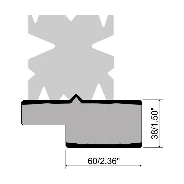 Multi-V Matrize R1 mit Höhe=38mm, α=0°, Material=C45, Max. Presskraft=0kN/m.