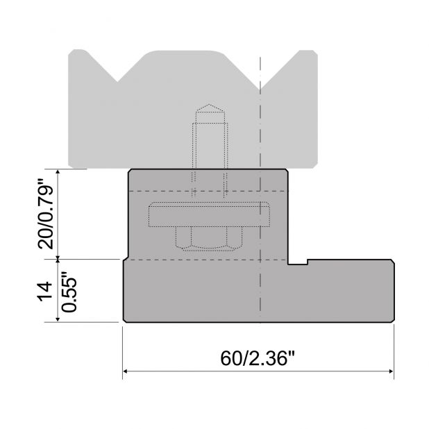 Halter für 2-V-Matrizen R1 mit einer Höhe von 55 mm, Material = C45