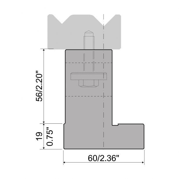Halter für 2-V-Matrizen R1 mit einer Höhe von 75 mm, Material = C45