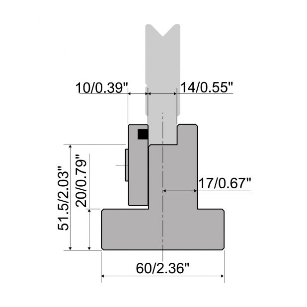 Halter für 1-V-Matrizen R1 mit einer Höhe von 61,5 mm, Material = C45, max. Last = 1000 kN/m.