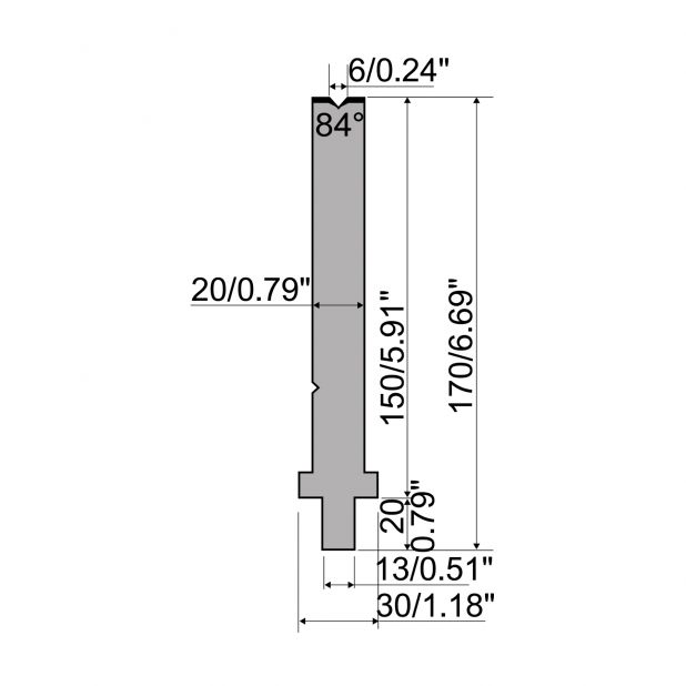 Matrize R2 mit Arbeitshöhe=150mm, α=84°, Radius=0,6mm, Material=42Cr, Max. Presskraft=400kN/m.