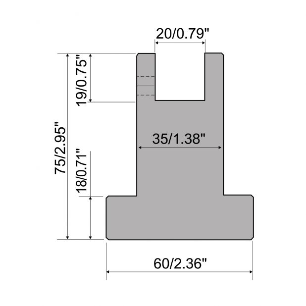 C45 Matrize für Nyloneinsatz H=75, Basis=60. Max. 1000 kN/m