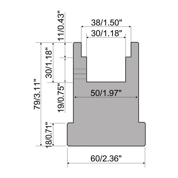 C45 Matrize für Nyloneinsatz H=75, Basis=60. Max.1000 kN/m