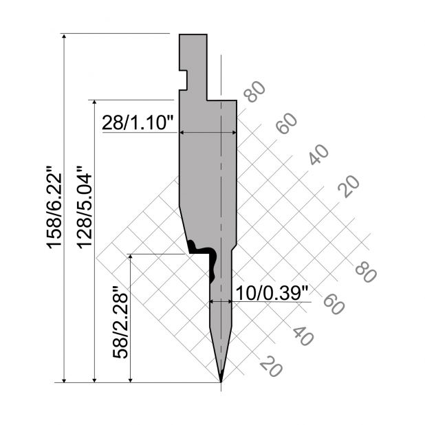 "Hemming tools R1 European type TOP Series with Working height=128mm, α=24°, Radius=0,6mm, Material=42Cr, Ma