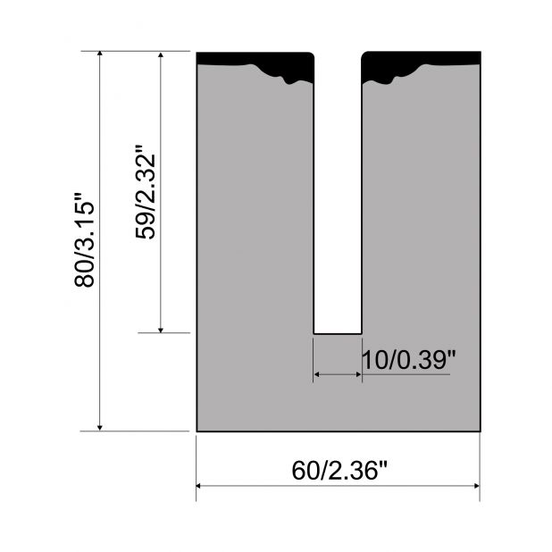 Zudrückmatrize R1 Serie TOP mit höhe=80mm, Radius=1mm, Material=42Cr, Max. Presskraft=500-1000kN/m. Zu verwe