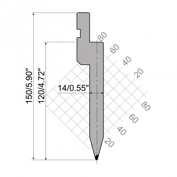 Oberwerkzeuge  R1 Serie TOP mit Arbeitshöhe=120mm, α=30°, Radius=1,2mm, Material=C45, Max. Presskraft=1000k