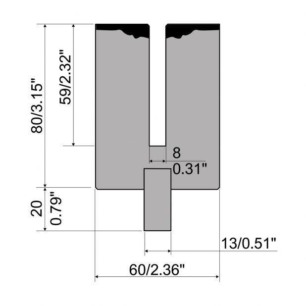 Zudrückwerkzeug R2/R3 mit Arbeitshöhe=80mm, Radius=1mm, Material=42cr, Max. Presskraft=800-1000kN/m.Zu verwe