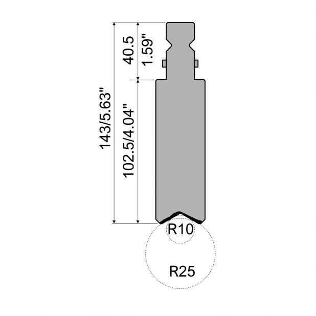 Radienwerkzeuge R2 mit Arbeitshöhe=106mm, Radius=mm, Material=42Cr, Max. Presskraft=1000kN/m.Zu verwenden mit
