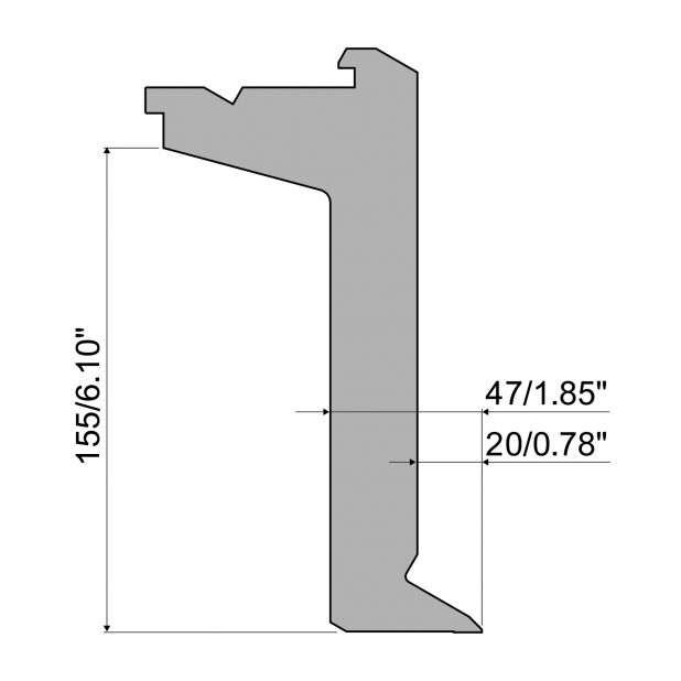 Oberwerkzeug - Arbeitshöhe 155mm, Rehfußabstand 20mm