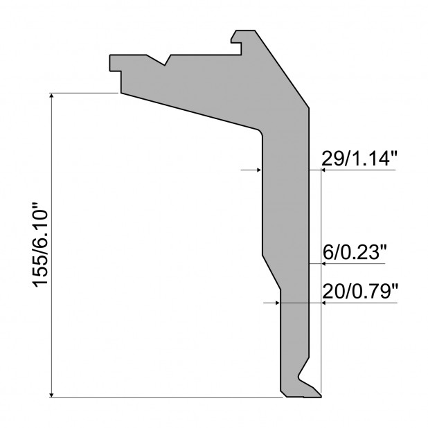 Oberwerkzeug - Arbeitshöhe 155mm, Rehfußabstand 6mm