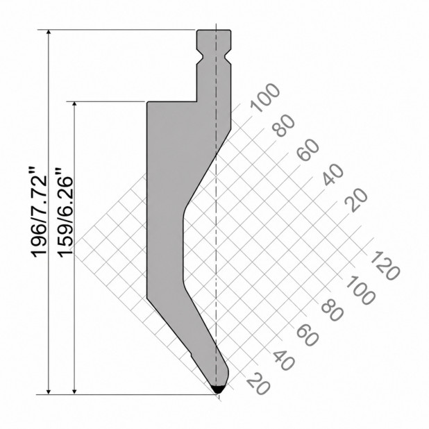 Oberwerkzeug R4 NEU Serie W mit Arbeitshöhe=159mm, α=78°, Radius=2mm, Material=42cr, Max. Presskraft=750kN/